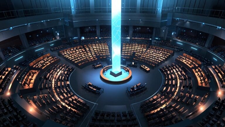 Vista aérea de un centro de conferencias moderno en una ciudad vibrante