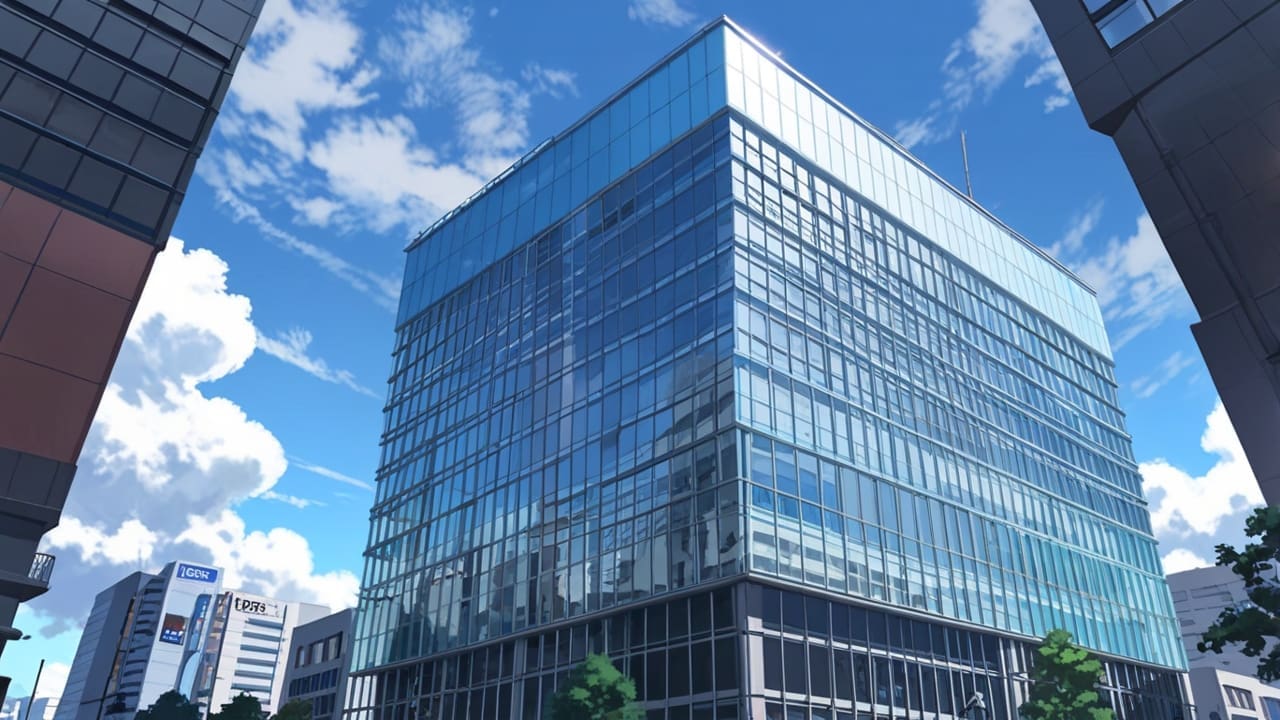 Edificio moderno de un gigante del retail en una ciudad cosmopolita bajo un cielo despejado