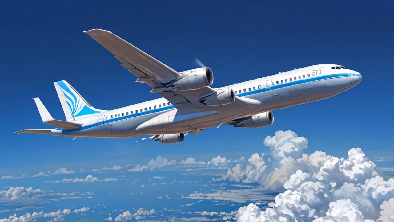 Plano cerrado de un avión moderno despegando con un cielo despejado al fondo, destacando tecnología aeronáutica.