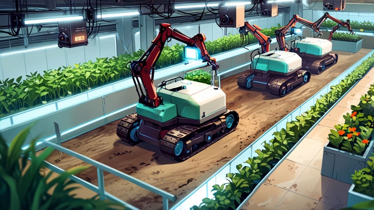 Planta de tecnología agrícola con sistemas robóticos en operación