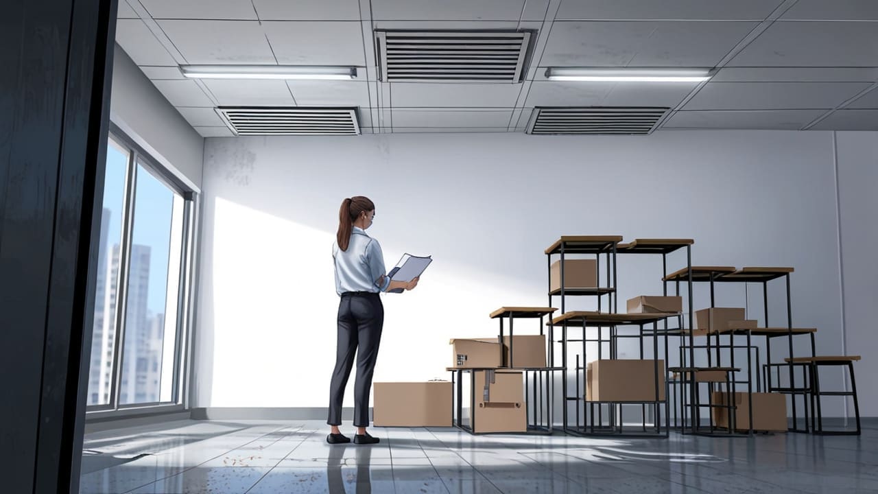 Oficina moderna con pantallas mostrando una plataforma de mensajería para trámites laborales