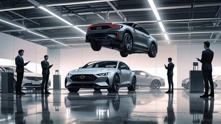 Automóviles en un concesionario moderno con tecnología de atención al cliente digital