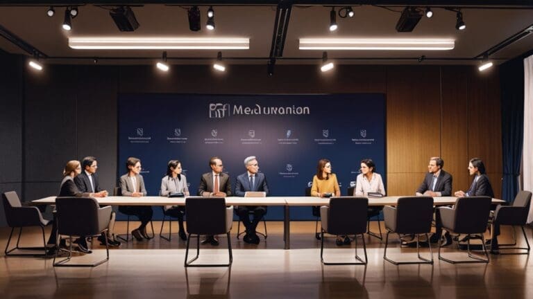 Mesa redonda en una sala de conferencias con panelistas discutiendo estrategias de innovación.