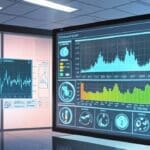 Pantalla de computadora mostrando un gráfico de datos médicos en un entorno de oficina moderno