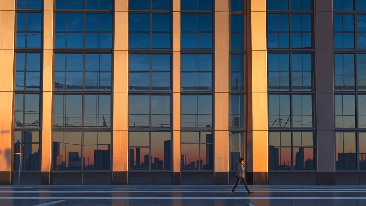 Edificios modernos de una ciudad al atardecer, con un enfoque en un centro tecnológico.