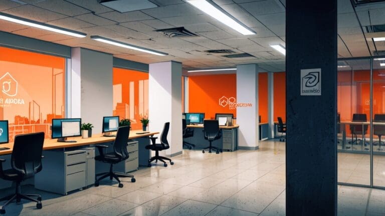 Oficinas modernas de una startup tecnológica en una ciudad sudamericana, ambiente corporativo y tecnológico.