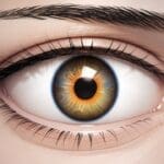 Primer plano de un ojo escaneado por un dispositivo biométrico en un fondo blanco de alta tecnología