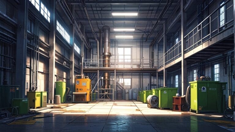 Planta de reciclaje con maquinaria tecnológica en funcionamiento en interior industrial