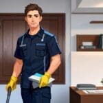 Moderna casa chilena con un trabajador en uniforme de servicio doméstico en la entrada