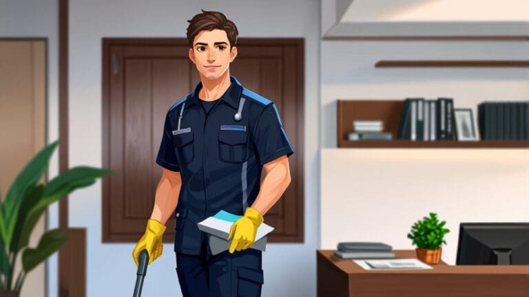 Moderna casa chilena con un trabajador en uniforme de servicio doméstico en la entrada