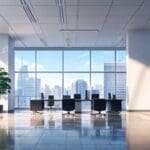 Oficinas modernas con pantallas digitales y entorno tecnológico