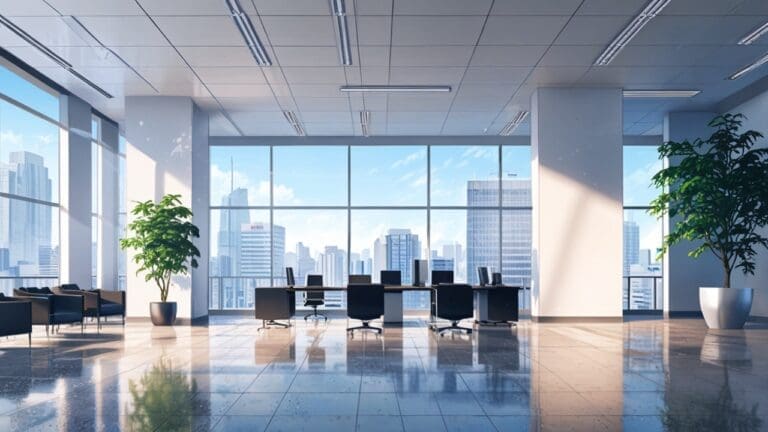 Oficinas modernas con pantallas digitales y entorno tecnológico