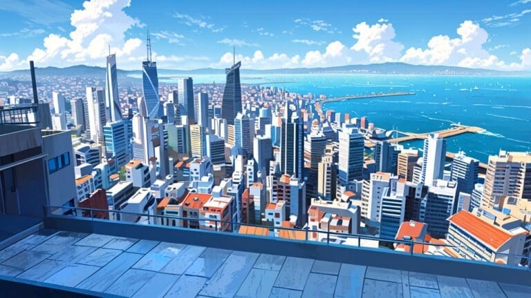 Vista panorámica de una ciudad con el mar al fondo, resaltando un ambiente limpio y moderno.
