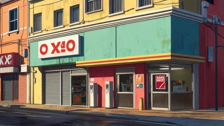 Fachada moderna de una tienda Oxxo en un concurrido barrio urbano estadounidense durante la tarde