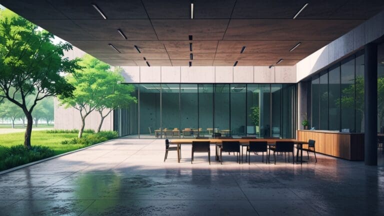 Oficinas modernas con diseño minimalista en un parque tecnológico contemporáneo