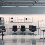 Oficina moderna con dispositivos tecnológicos de última generación sobre un escritorio.