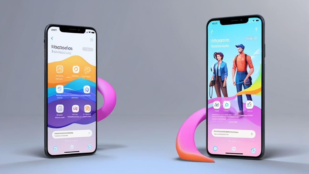 Pantallas de teléfonos móviles mostrando un metaverso con gráficos 3D innovadores en un entorno digital moderno