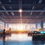 Vista moderna de un centro de innovación tecnológica con un enfoque en startups alimentarias.