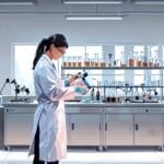 Innovador laboratorio de biotecnología con dispositivos tecnológicos modernos.