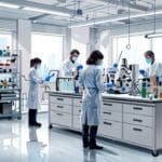 Laboratorio moderno con equipos biotecnológicos para análisis marinos