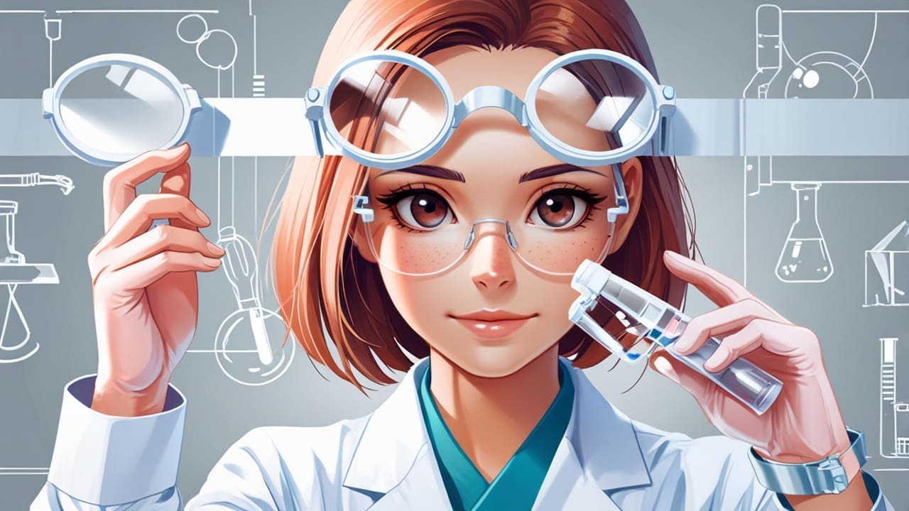 Primer plano de lentes reciclados sobre fondo de laboratorio científico moderno
