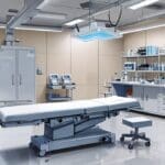 Primer plano de un dispositivo tecnológico en un ambiente moderno de laboratorio médico.