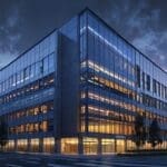 Edificios de oficinas modernas en un centro tecnológico al amanecer