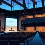 Vista moderna de un centro de conferencias tecnológico en Cambridge, Reino Unido.