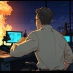 Científico monitoreando reactores nucleares en un centro de control tecnológico