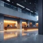 Oficinas modernas con equipos tecnológicos y pizarras digitales en un entorno universitario europeo