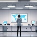 Centro de operaciones tecnológicas con pantallas modernas y ambiente minimalista