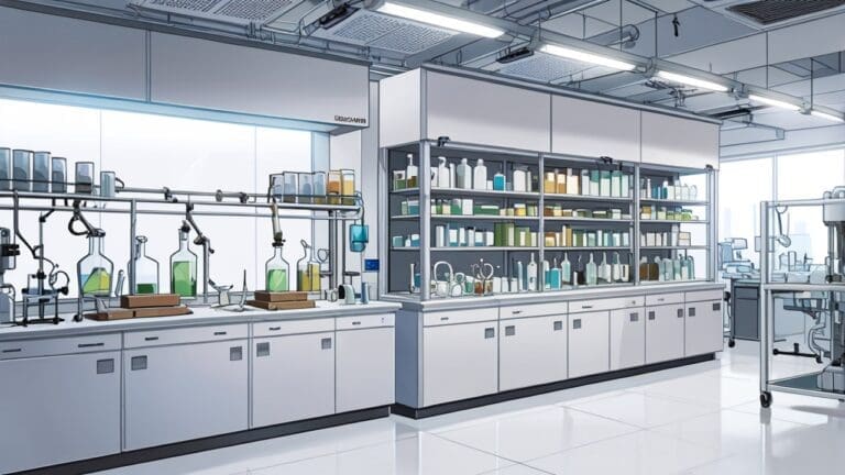 Primer plano de un laboratorio científico moderno con equipos de biotecnología y materiales médicos avanzados