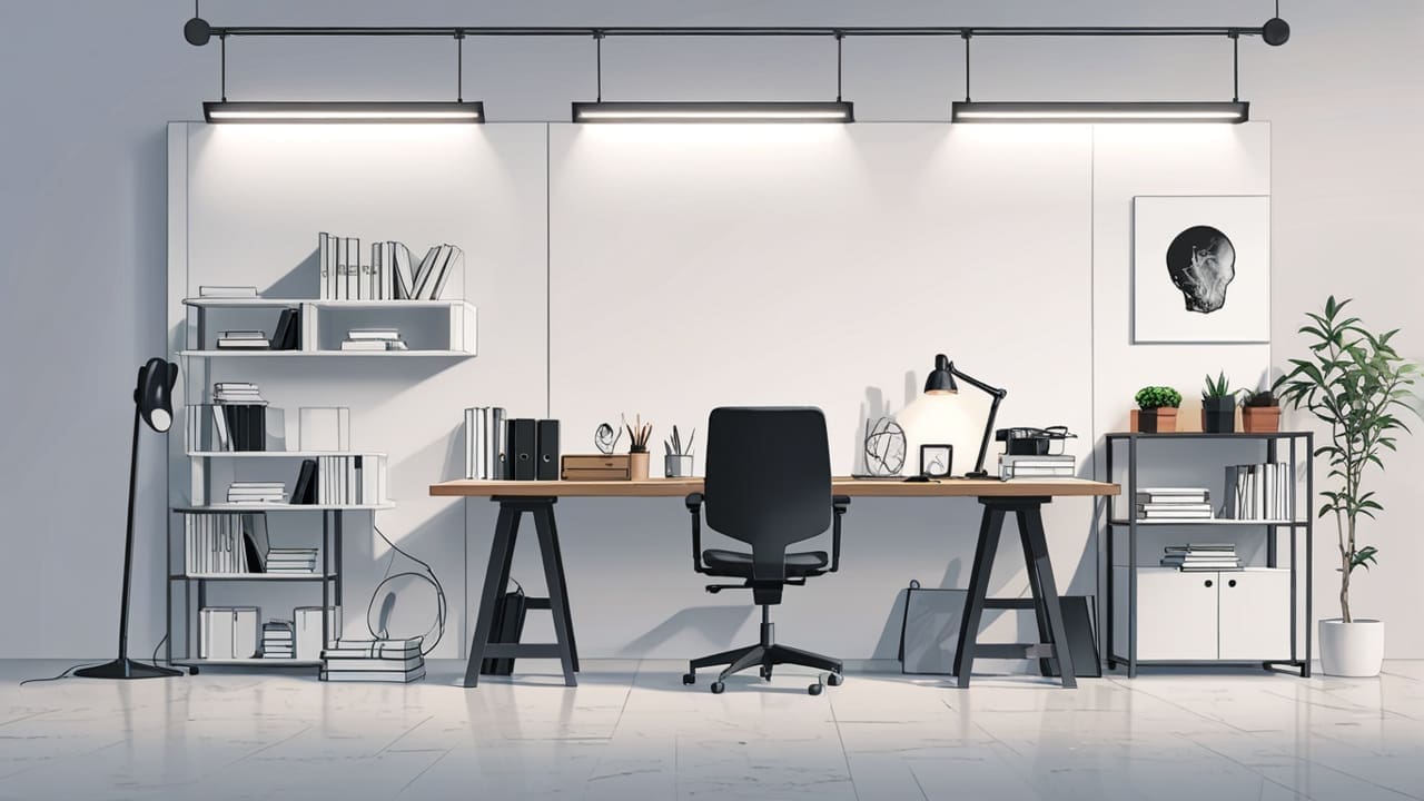 Mesa de trabajo con portátiles abiertos, frascos de suplementos naturales y documentos científicos en un entorno tecnológico minimalista