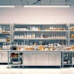 Laboratorio moderno con productos alimenticios innovadores y tecnológicos