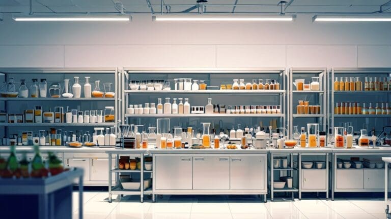Laboratorio moderno con productos alimenticios innovadores y tecnológicos