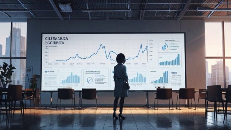 Oficinas modernas con pantallas digitales mostrando gráficos de aprendizaje en tiempo real