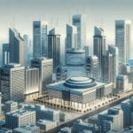 Panorámica de Montevideo con centros tecnológicos y edificios modernos