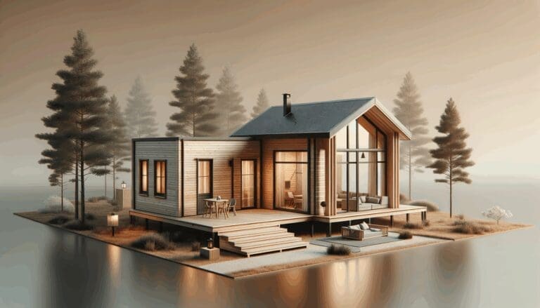 Imagen de una vivienda modular construida con madera en un entorno natural