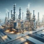 Refinería moderna con infraestructura industrial para la producción de minerales.