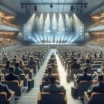 Auditorio lleno de emprendedores y líderes tecnológicos en una conferencia innovadora