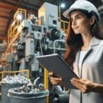 Imagen de un ingeniero supervisando maquinaria avanzada en una planta de reciclaje industrial