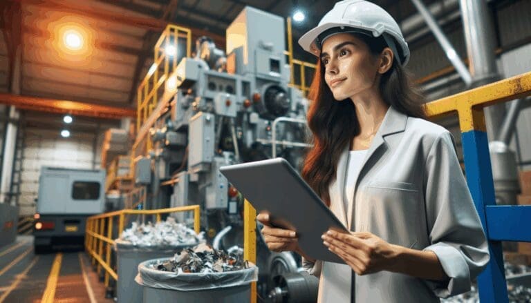 Imagen de un ingeniero supervisando maquinaria avanzada en una planta de reciclaje industrial