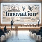 Una startup presentando en un auditorio moderno durante un evento de innovación