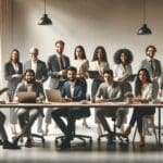 Emprendedores colaborando en un espacio de coworking moderno