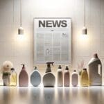 Frascos de productos de limpieza sobre un fondo minimalista, simbolizando innovación y tecnología.