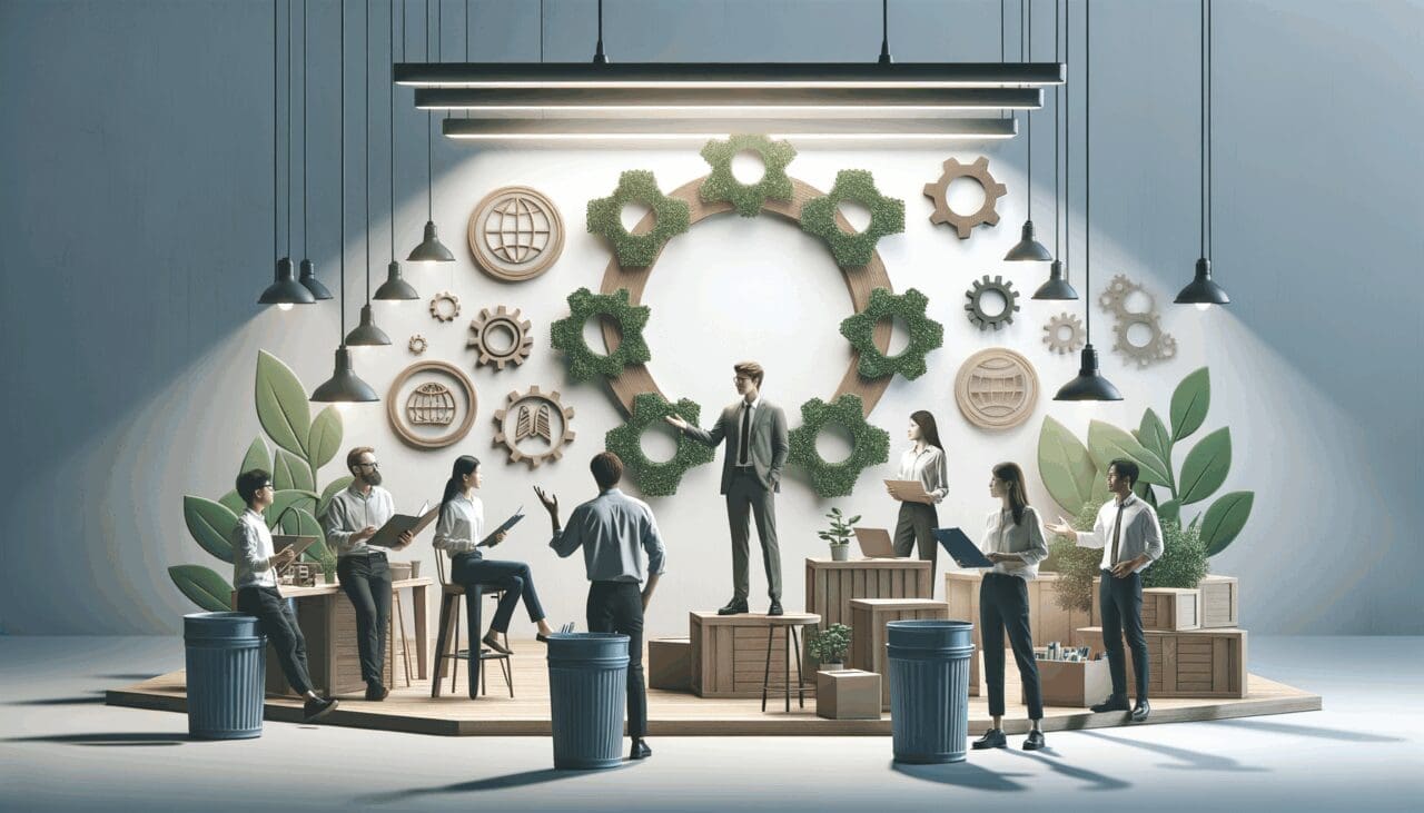 Emprendedores trabajando en un espacio colaborativo con enfoque sostenible