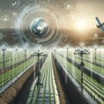 Campo agrícola irrigado con sensores digitales y tecnología satelital