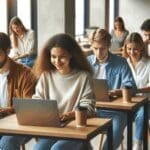 Personas jóvenes trabajando en laptops dentro de un espacio de coworking moderno