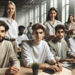 Retrato de jóvenes emprendedores trabajando en un espacio de coworking moderno