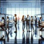 Equipos de emprendedores trabajando en un laboratorio tecnológico moderno